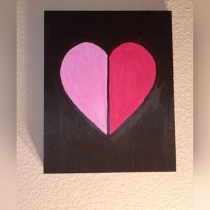 Handpainted Pink Two Tone Heart Acrylic Painting On Wood Canvas 8x10"
